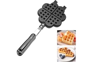 ZERODIS Moule à Gaufres En Forme de Coeur Gauffrier en Alliage d'Aluminium Poêle Antiadhésive à Pancakes Poêle à Blinis Gaufres pour Enfants Gâteaux Noel