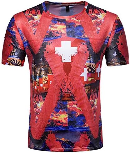 YAKOO Men and Women Unisex 3D Pattern Printing T-Shirt Short Sleeve Casual Sports Outdoor 2018 World Cup Swiss Football Team Theme T-Shirt,T - Shirt,XXL