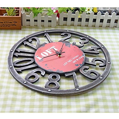 Hölzerne amerikanischen Stil Retro primitiven Land wandmontierte Time Clock Home Dekoration rot - 5