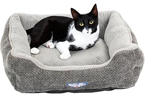 Wallace & Jones | Katzenbett Dunrobin rechteckiges Haustierbett, Kratzfest, kuschelig - Grau | S | 51 x 46 x 15 cm