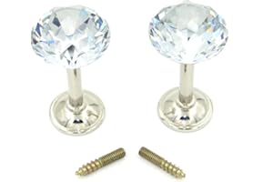 BTSKY™ A Pair of 40mm Clear Glass Crystal Curtain Hold Backs Tie Back Wall Hook Tassel Holder with chrome base(Silver)