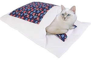 Heflashor Katzenschlafsack Flauschig Warmer Katzenbett Abnehmbare Katzenmatte waschbare Haustierstreu Katzenhöhle Kleines Haustierbett für Katzen Hunde(Dunkelblau，M-55x40cm)