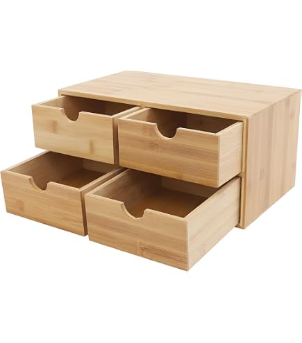 Bambus Schubladenbox mit 4 Schubladen, Schreibtisch Organizer fr Bro &  Home Office, Aufbewahrungsbox fr Dokumente, Kosmetik & Zubehr,  platzsparender Holz Organizer, Natur: Amazon.de: Brobedarf & Schreibwaren