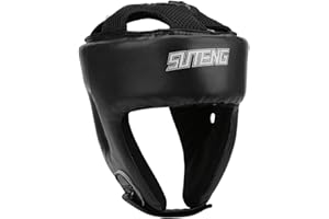 DAMOHONY Boxhelm, PU-Leder, verstellbarer Kopfschutz, Sanda, Kickboxen, Training, Verteidigung