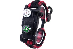 MANSWILL Adjustable Survival Bracelet, 7 Core Paracord 20 in 1 Emergency Sports Wristband Gear Kit with Waterproof LED SOS Light, Compass, Rescue Whistle, Fire Starter Multi-tool for Wilderness Adventure