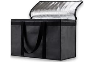DELIVERY BAG STORE Bolsa de entrega de alimentos aislada de 80 litros, bolsas de entrega de pizza XXXL para alimentos fríos y calientes, comercial, bolsa de calentamiento reutilizable de gran capacidad, NEGRO