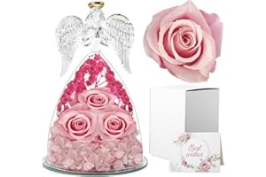 Cynrikah Rosa Stabilizzata, Vera Regalo Donna Rose Stabilizzate con Angelo di Vetro Statuette Regalo Natale San Valentine Angelo Custode Anniversario Regali Compleanno Donna Moglie Madre(Rosa)