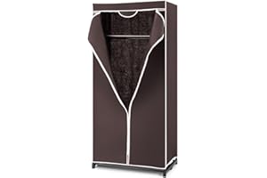HOMFME Fabric Wardrobe, Freestanding Clothes Closet with Dust-proof Cover, Hanging Rail and Zippers, Portable Lightweight Clothing Organiser for Clothes, Shoes, Toys
