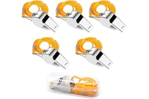 SVUPUE Gwizdek ze stali nierdzewnej, 6 sztuk, ze stali nierdzewnej, ze sznurkiem, głośny, czysty dźwięk, metalowa fajka sportowa, z paskiem do noszenia, głośny, czysty dźwięk, do sportów szkolnych, piłki