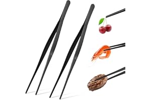 YVCVQKUC 2er-Pack Pinzetten aus Edelstahl, 30 cm Küchenpinzette, professionelle Kochpinzette, hitzebeständig und langlebig, grillpinzette, schwarz