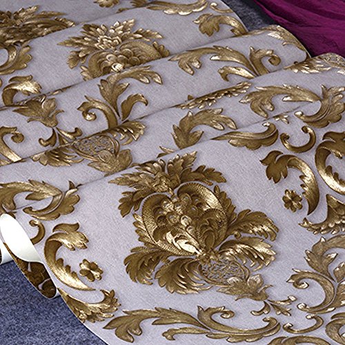 Kaluori 32,8 Ft x1.738ft Luxus Metallic Gold und Creme Strukturierte Damast Tapete Home Raum Wand Papier Rollen für Wohnzimmer, Schlafzimmer, Bars - 5