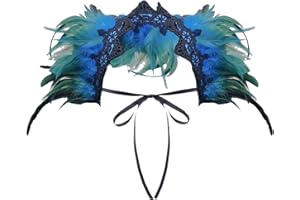 GENERIC Damen Spitze Federschal Pfau Kostüm Damen Vintage Feder Schal Umhänge Schulterumhang Cape Gothic Federboa Kostüm Vogel Karneval Kostüme Samba Kostüm für Karneval Halloween Maskerade
