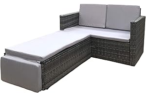 EVRE Love Bed Rattan Garden Furniture Set Patio Conservatory Outdoor Wicker Weave Lounge Sofa with Cushions (Grey)