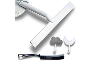 BASAMA ® Limpia Mamparas Ducha Cristal + Cepillo Limpia Juntas + 2 Ganchos Adhesivos creativos y sotisficados | Rasqueta Limpiacristales Ducha para Azulejos, Espejos, Ventanas.