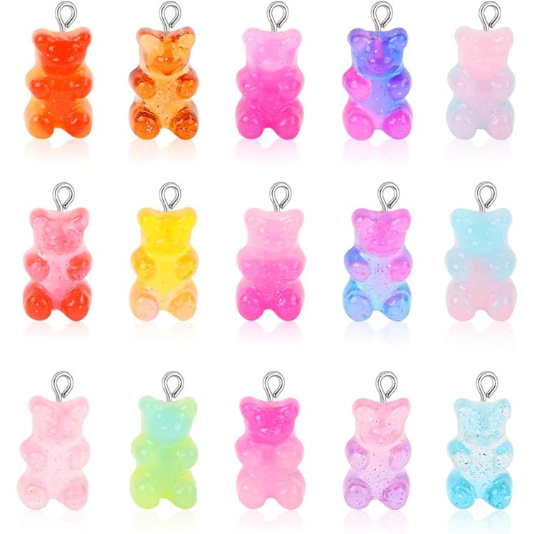 TAIYOU 60 stuks gummibeertjes bedels kunststof hars beer hangers 19 mm kunsthars beer sleutelhanger voor doe-het-zelf handwerk sieraden halsketting armband accessoires kleur willekeurig, Hars