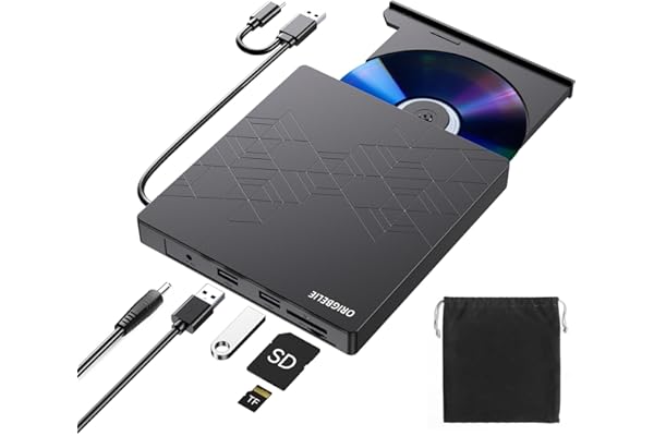 ORIGBELIE 6 en 1 Lecteur CD Externe pour PC, USB 3.0 Type C CD/DVD +/-RW Graveur DVD Externe avec Lecteur de Carte SD/TF, Mince Lecteur DVD Externe pour Windows 11/10/8/7/XP Vista Linux Mac OS