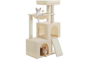 PETEPELA 104cm Cat Tree for Indoor Cats Dual Condo with Large Hammock, Cat Tower with Comfortable 40cm Big Nid, Padded Perch, Scratching Pad and Removable Play Ball, Beige