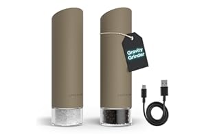 LARS NYSØM Gravity Grinder - Electric Salt & Pepper Grinder Set - USB-C Rechargeable Automatic Spice Grinder, Adjustable Coarseness, One-Handed Operation for Kitchen (Taupe Brown)
