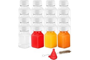 YBCPACK Kleine Shot Flaschen zum Befüllen 16 Stück - 125ml Leere Mini Plastik Flaschen mit Deckel für ingwer, Säften und Smoothie - Inklusive Trichter und Bürste
