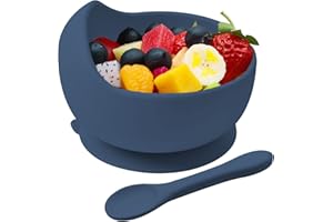 Hoseay Baby Feeding Bowls and Spoons,Silicone Toddler Weaning Set with Suction Bowl BPA Free Children Tableware Eating Bowl for Baby Boys Girls,Easy Clean Kids Meal Set Microwave Dishwasher Safe,Navy