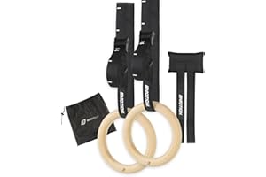 ‎MÜLLER & BLUM Müller & Blum Gymnastics Rings with Straps, Door Anchor & Grip Tape – Olympic Wooden Gymnastics Rings 28 mm Diameter – Birch Wood Gym Rings – Indoor & Outdoor Training – Gymnastics, Calisthenics,