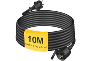 HUARUI Verlängerungskabel Outdoor 10m mit Schutzkappe H07RN-F 3G 2,5 mm², Gummi Stromkabel Verlängerung mit Schuko Stecker für den Außenbereich IP44, Elektrokabel außen, 3500W, 16A 250V, Schwarz