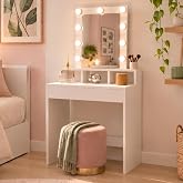 DORMIDAN Large Makeup Vanity with Mirror and LED Lights Table 2 Drawers and 2 Shelves (White)