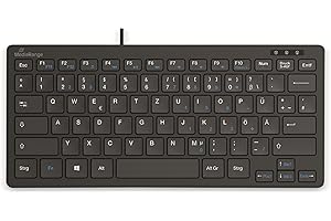 ‎MEDIARANGE MediaRange kabelgebundene Kompakt-Tastatur mit 78 ultraflachen Tasten, deutsches QWERTZ Layout, PC Tastatur mit Plug&Play USB 2.0 Anschluss, spritzwassergeschützt, Farbe schwarz