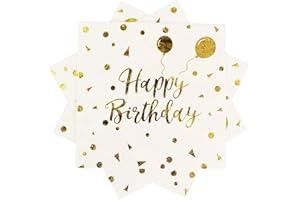 EVYIENEN 40 Stück Happy Birthday Weißgold Geburtstag Servietten，33x33cm Papier Party Servietten，für Junge Mädchen Geburtstag Party Deko