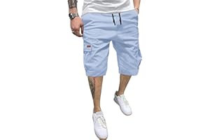 TARAINYA Cargo Short Homme éTé Coton Cordon de Serrage avec 6 Poches Taille Elastique Casual Short