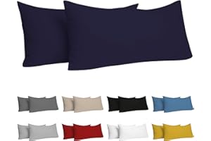Dreamzie Federa Cuscino (Set di 2) - Blu scuro Cotone - Per i Cuscini 40 x 80 cm - 100% Jersey di Cotone - Federa da Cuscino - Copri Cuscino per Letto - Fodera Protezione per Cuscino