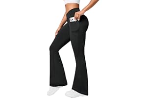 Neteson Pantalon Mujer Campana Elastico Pantalones Acampanados con Bolsillos Cintura Alta Flared Leggins Yoga Pants Mallas Deportivos Push Up Opacos Bootcut Pantalon de Jazz Fitness Casual