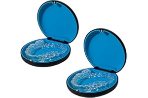 MAOERDENTAL Retainer Case,Cute Slim Aligner Case Compatible with Invisalign,Customized Magnetic Closure Orthodontic Retainer Case (2 Pack Black + Blue Silicone)