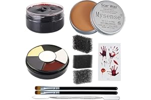 Mysense 3.5Oz(100g) Nose and Scar Wax SFX Zombie Make Up Special Effects Fake Molding Wound Skin Wax Halloween Stage Makeup with 6 Color Body Paint Spatula Fake Blood Gel Tatooes Stipple Sponges