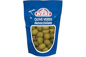 Neri Sottoli - Olive Verdi Denocciolate - Ideali come Condimento per Primi e Secondi piatti, Insalate e come Antipasto - Sapore Delicato e Gustoso - confezione da 185 g