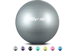 Glymnis Piłka gimnastyczna do siedzenia 55 cm 65 cm 75 cm gruba piłka do pilatesu w zestawie z pompką powietrzną, wytrzymała, maksymalne obciążenie 300 kg, do domu, na siłownię, do biura