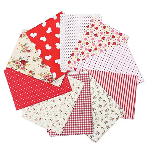 KING DO WAY 10 Stueck Stoffpakete Patchwork Stoffe Baumwolle Stoffreste Paket Reste Rot 45cm 45x45cm - 3