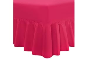NIMSAY HOME Deluxe Luxury Soft 100% Egyptian Cotton Plain Dyed 200 Thread Count Frilled Fitted Valance Bed Sheet - Single - Raspberry