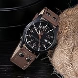 Kycut Herren-Armbanduhr, Vintage, klassisch, wasserdicht, Datumsanzeige, Lederarmband, Sport, Quarzuhr