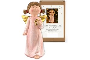 ‎ALLUVO Deko Engel Lilly Rosa, handbemalte Engelsfigur mit goldenem Stern und Engelsflügeln, Symbol der Liebe, 21,5 cm Weihnachtsengel – Dekofigur für Advent, Dekoration Weihnachten & Festliche Anlässe