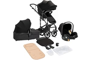 Sianldcone Carrito Bebe 3 en 1, Tejidos de Primera Calidad Carro Bebe 3 Piezas, Empuje Bidireccional Carros Para Bebes, Visión Abierta Silla Paseo Reversible (588 Black)