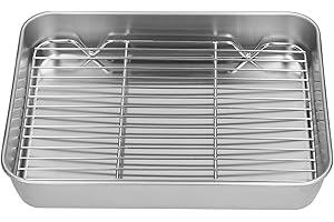 Hapivida Plat à Rôtir Grille en Acier Inoxydable, Plat four Rectangulaire à Rôtir avec Grille de Refroidissement, Plaque à Pâtisserie pour Lasagnes Boeuf, Poulet et légumes(23.5 * 17.5 * 5CM)