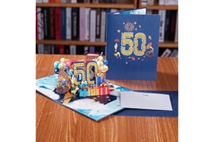 AIBAOBAO 50 lat, kartka urodzinowa 3D Happy Birthday, ręcznie robiona kartka urodzinowa, kartka jubileuszowa na 18. rocznicę z kopertą dla rodziny, kobiet, mężczyzn, matki, przyjaciół