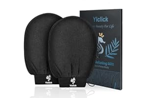 Yiclick 2 Pièces Gant Exfoliant Hammam Pour Corps et Visage, Soie, Gommage, Body Scrub, Fleur de Douche, Eponge Loofah Bain Brosse (Noir)