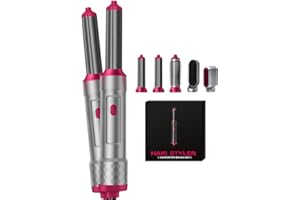 DINTO 5 in 1 Hair Styler, Hot Air Brush, Hair Dryer Brush, Thermal Brush Magic Styler, Rotating Hair Dryer Brush, Hair Styling Appliances, Air Wrap Hair Styler, Straightening Brush (5 in 1 Grey/Pink)