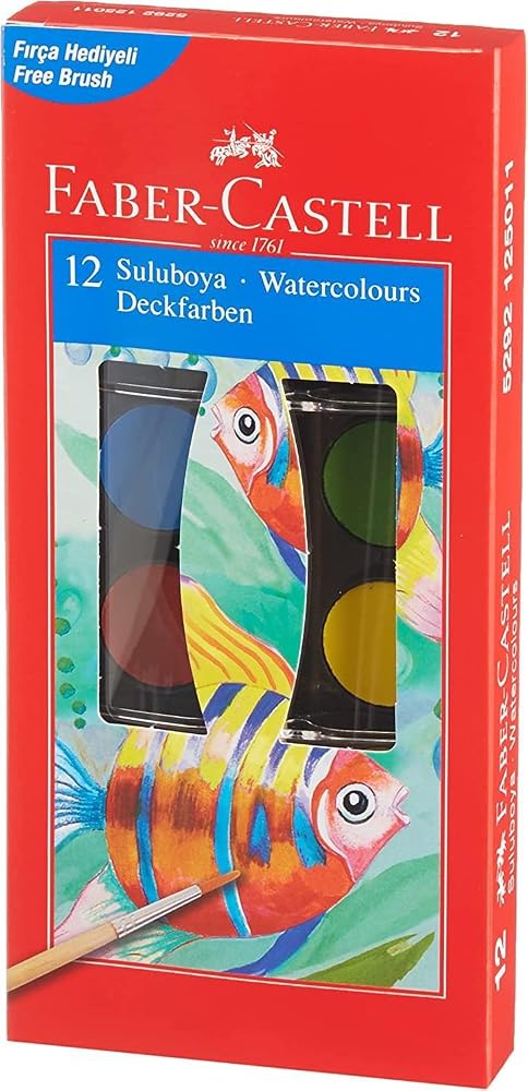 Faber-Castell Suluboya 12 Renk, Küçük Boy, Parlak ve Örtücü Renkler, Kağıt Yüzeylere Uygun, Karışabilir