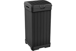 Keter Baltimore Kosz na śmieci z żywicy, do użytku na zewnątrz, z pokrywką i tacą ociekową, dla łatwego czyszczenia, idealny do jadalni, na patio, czarny