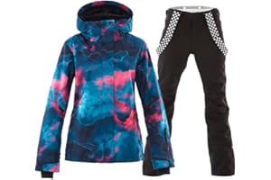 HOTIAN Giacca da sci da Donna e pantaloni Set, Giacca invernale Donna Calda,Pantaloni Da Sciimpermeabili E Cappotto,per Il Lavoro All'aperto Sci Pesca Equitazione Moto