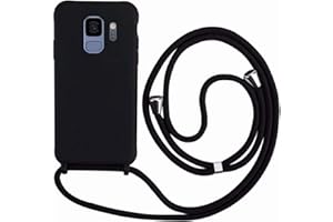 MEVIS MEIVS Funda Compatible con Samsung Galaxy S9 Plus, Ajustable Collar Correa de Cuello CordónCarcasa de Silicona-Negro