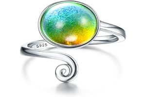 Morfetto Anillos de Piedra Lunar de Plata de Ley 925 de para Mujer, Niña, Chapado en Oro Blanco de 18K, Anillos de Piedra de Humor Turquesa Ajustables Abiertos, Anillo de Plata Con Caja De Regalo